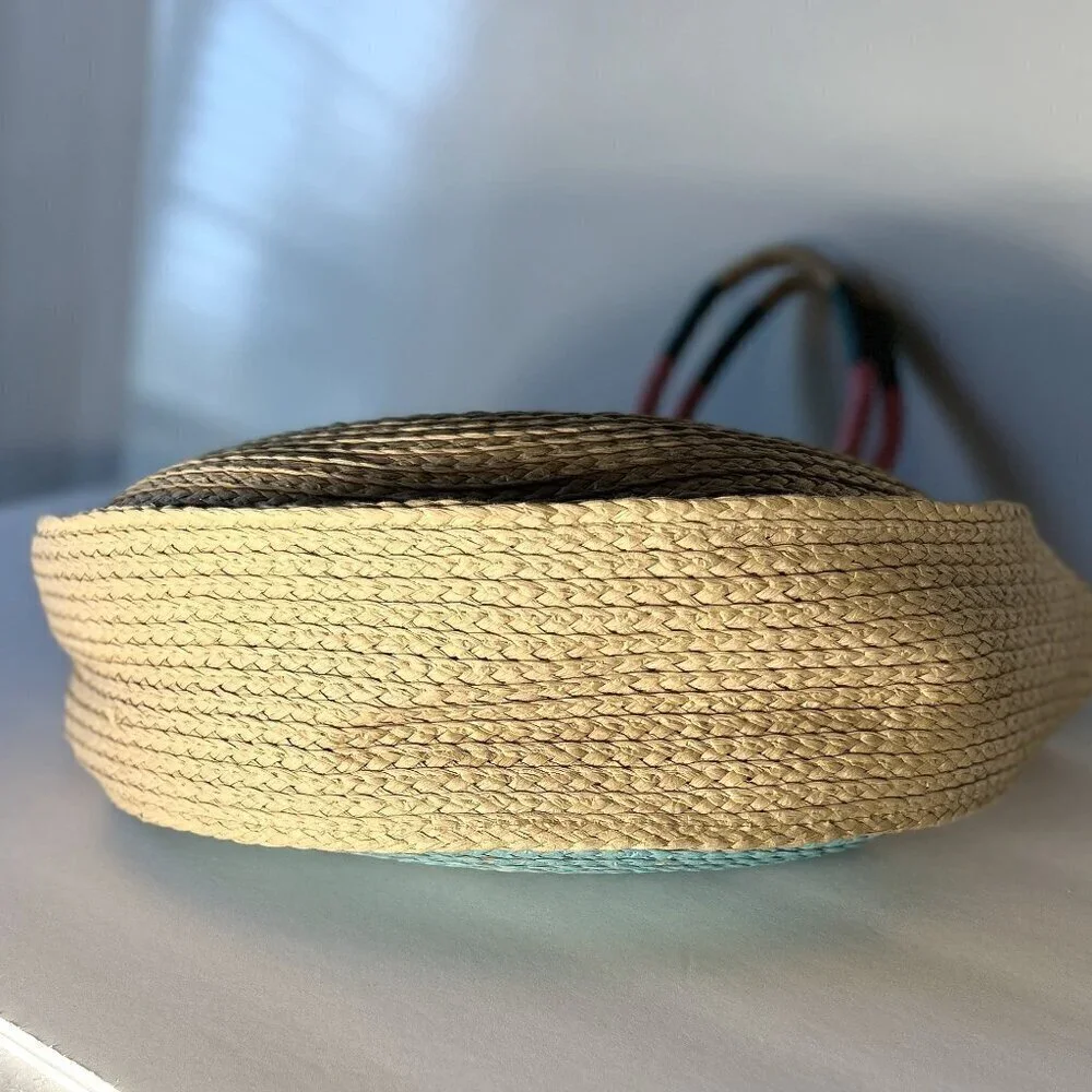 Round Rattan Woven Large Tote Bag Bright Trim resort beach summer vacation
